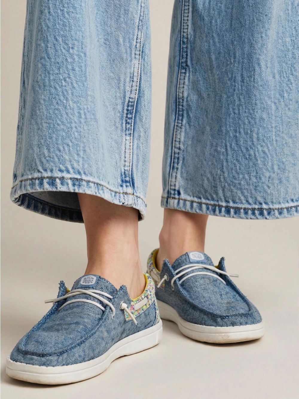 Hey Dude Chambray Slip-On Loafers with Yellow Interior